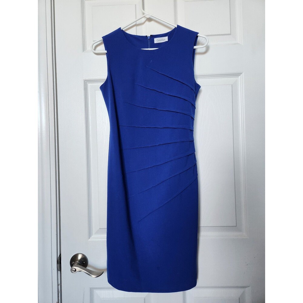 Calvin Klein bright blue office work fitted pencil dress